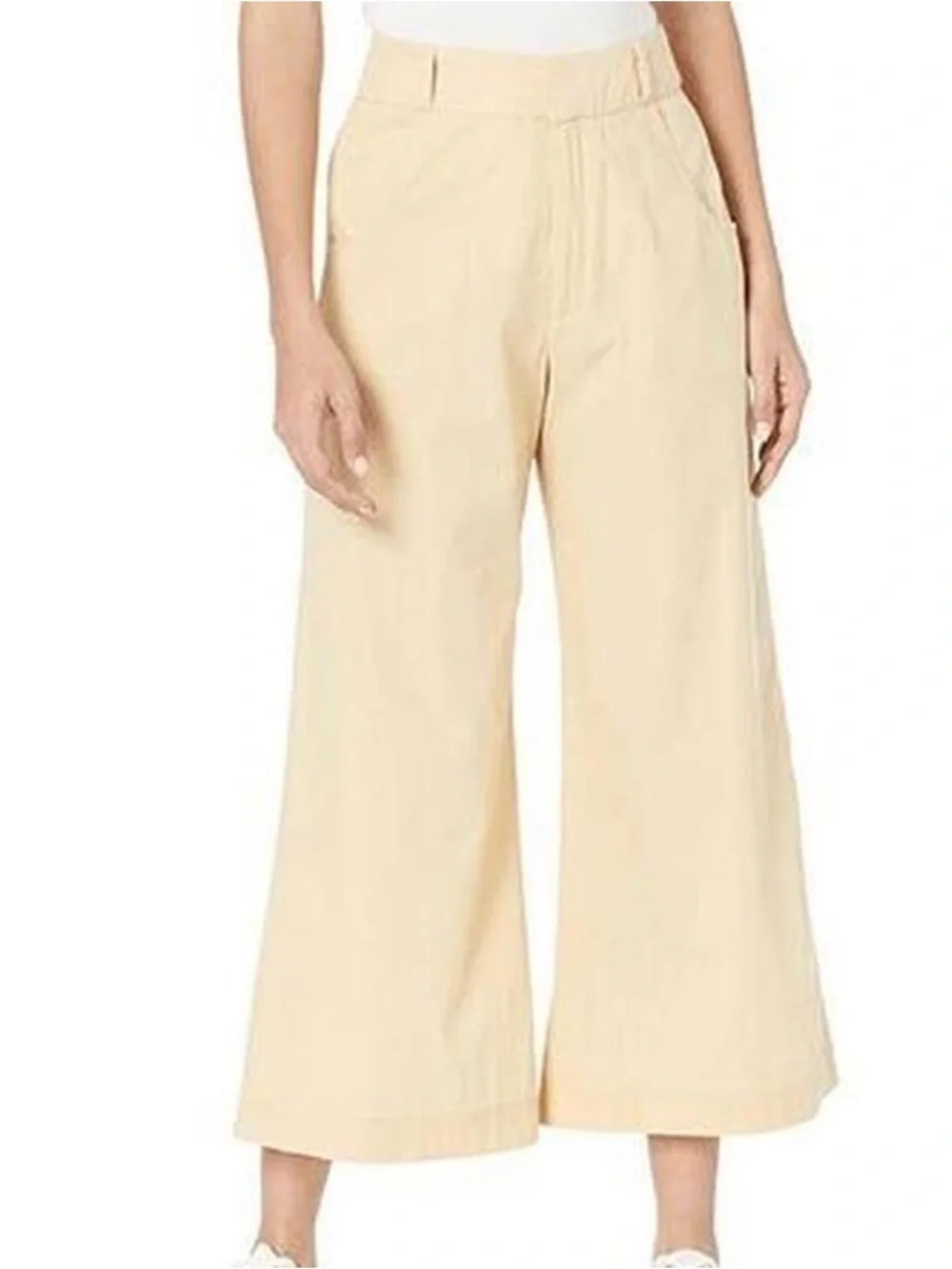 Free People Menorca Crop Wide Leg Cotton Pants Size 12 Pale Yellow